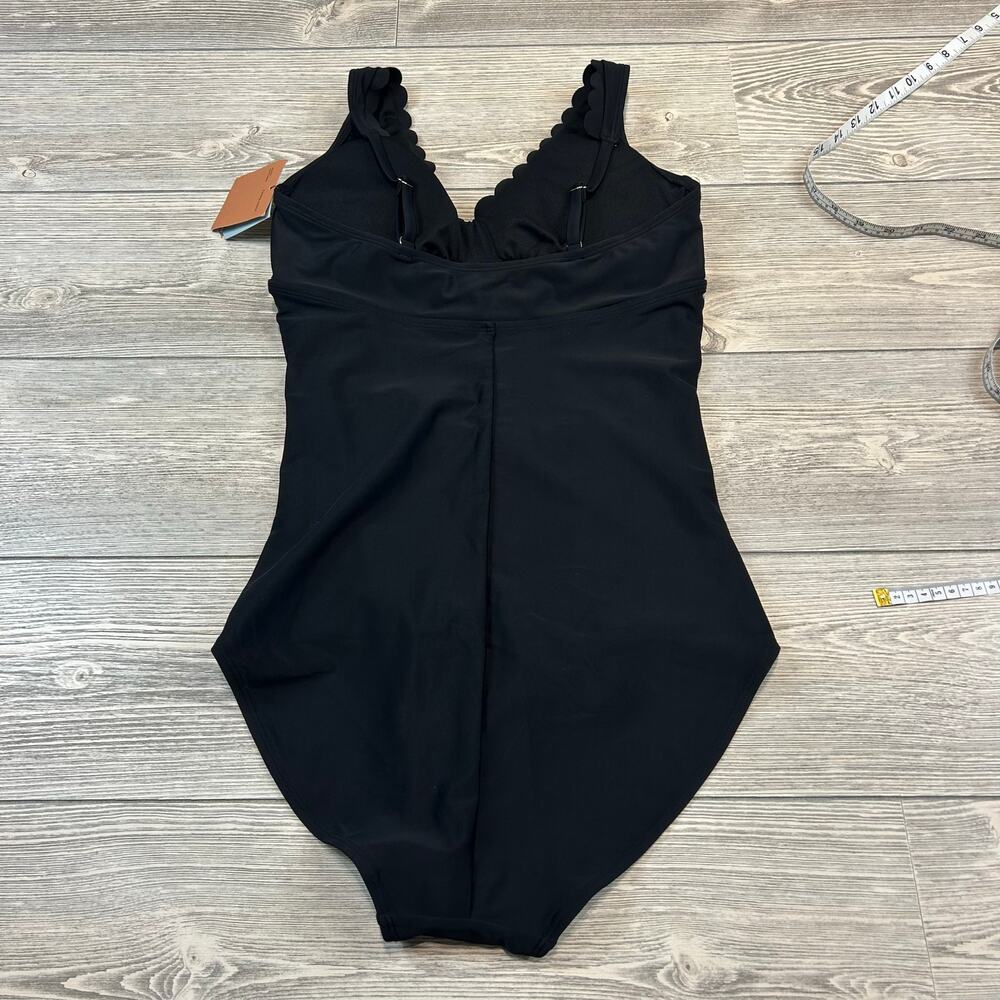 Shade & Shore Black Scallop Trim Long Torso One Piece Swimsuit NWT Large - Picture 6 of 7